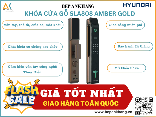 Khóa cửa gỗ thông minh HYUNDAI HY-SLA808 AMBER GOLD - Thương hiệu Hàn Quốc